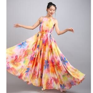 Floral Medeshe Chiffon Flowy sleevless maxi summer dress size large